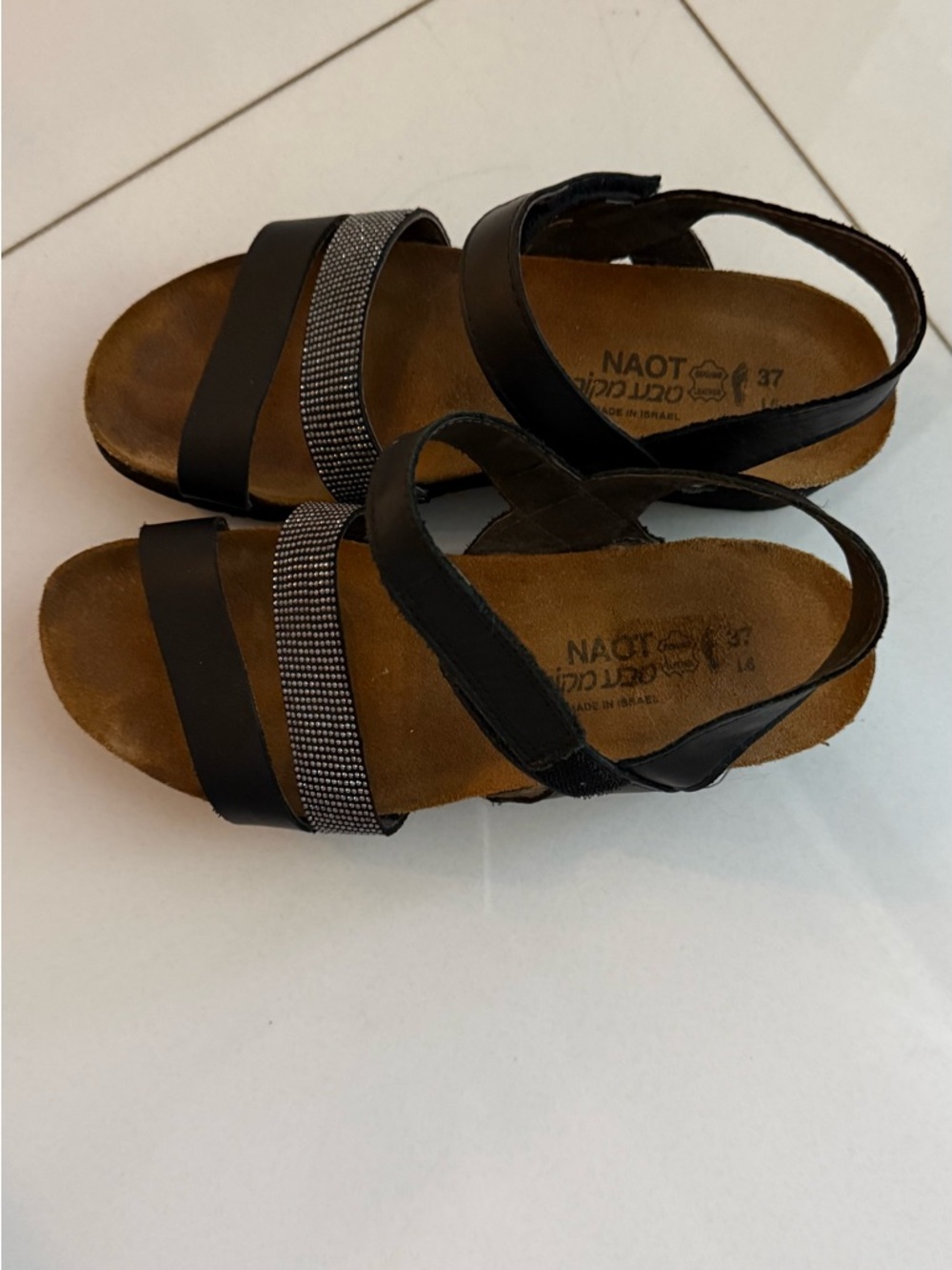 Naot Kayla Black Leather Cork Wedge Sandals Women’s EU 37 / US 6 - Picture 2 of 5